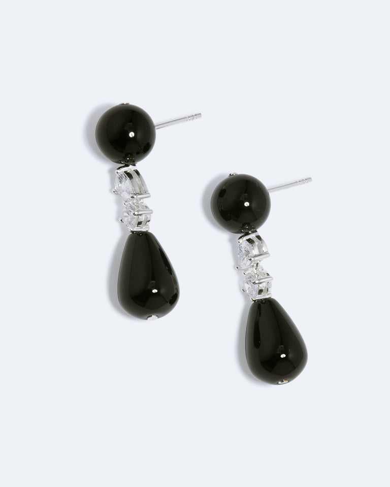 Tarn - Black Onyx and Zirconia Recycled Silver Earrings
