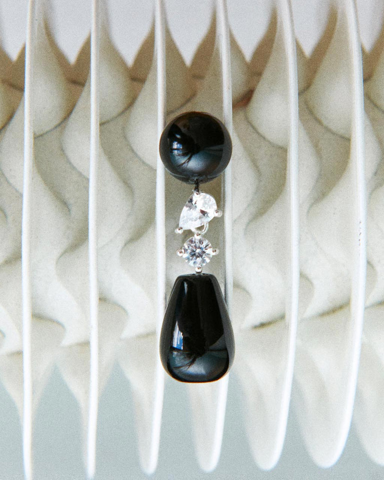 Tarn - Black Onyx and Zirconia Recycled Silver Earrings
