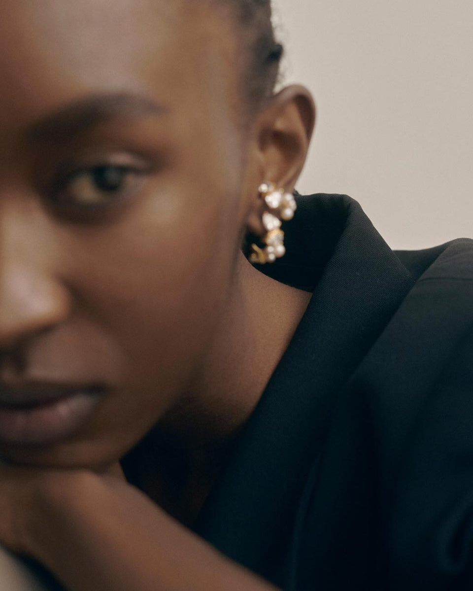 Chasing Shadows - Pearl and Zirconia Recycled Gold Vermeil Earrings