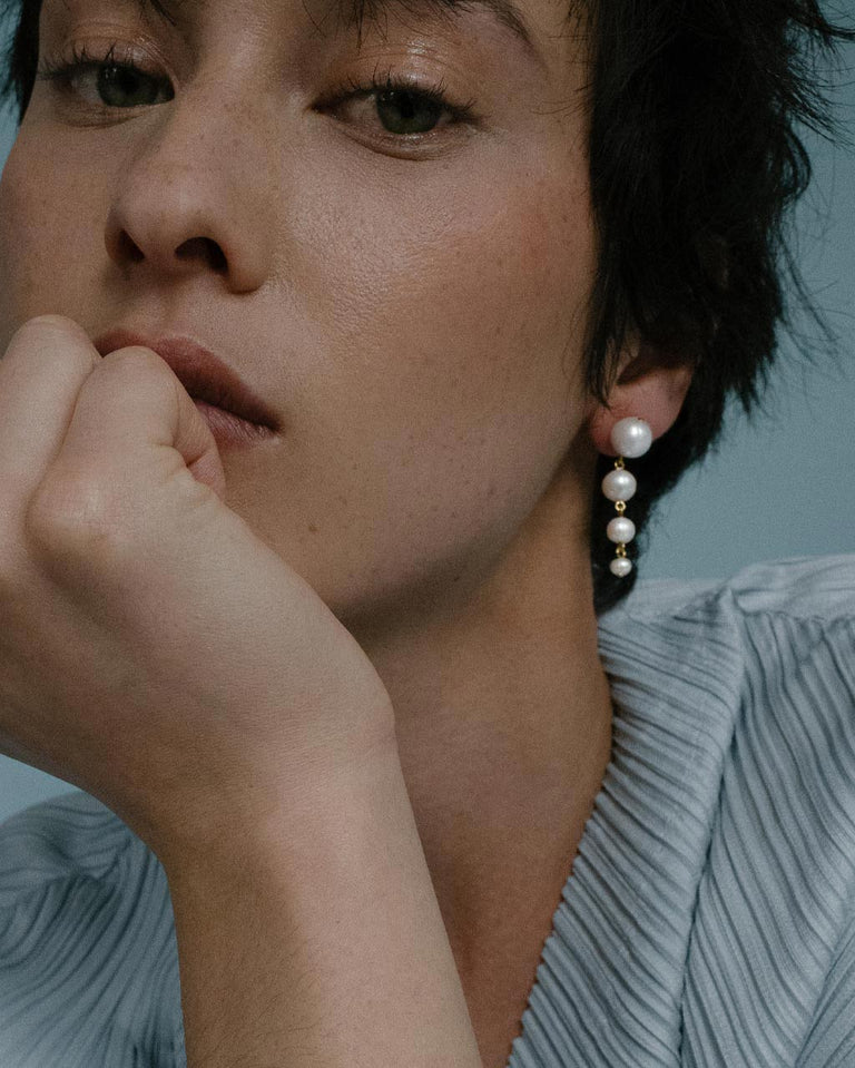 The Light of the Past II - Pearl and Zirconia Recycled Gold Vermeil Earrings