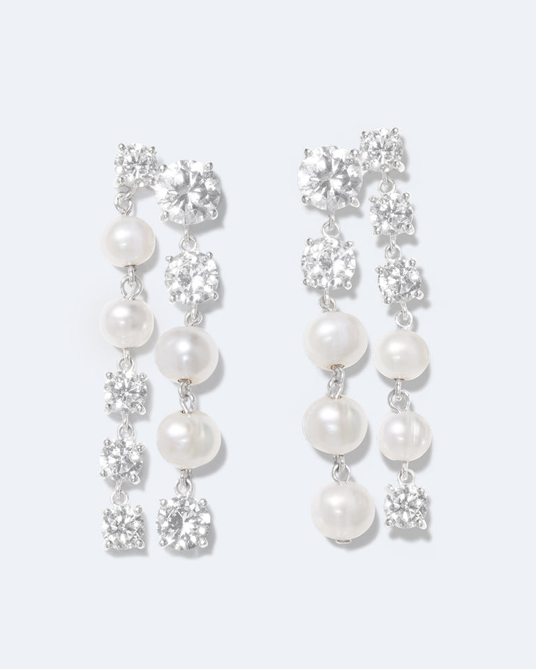 In Search of Lost Time - Pearl and Zirconia Silver Earrings