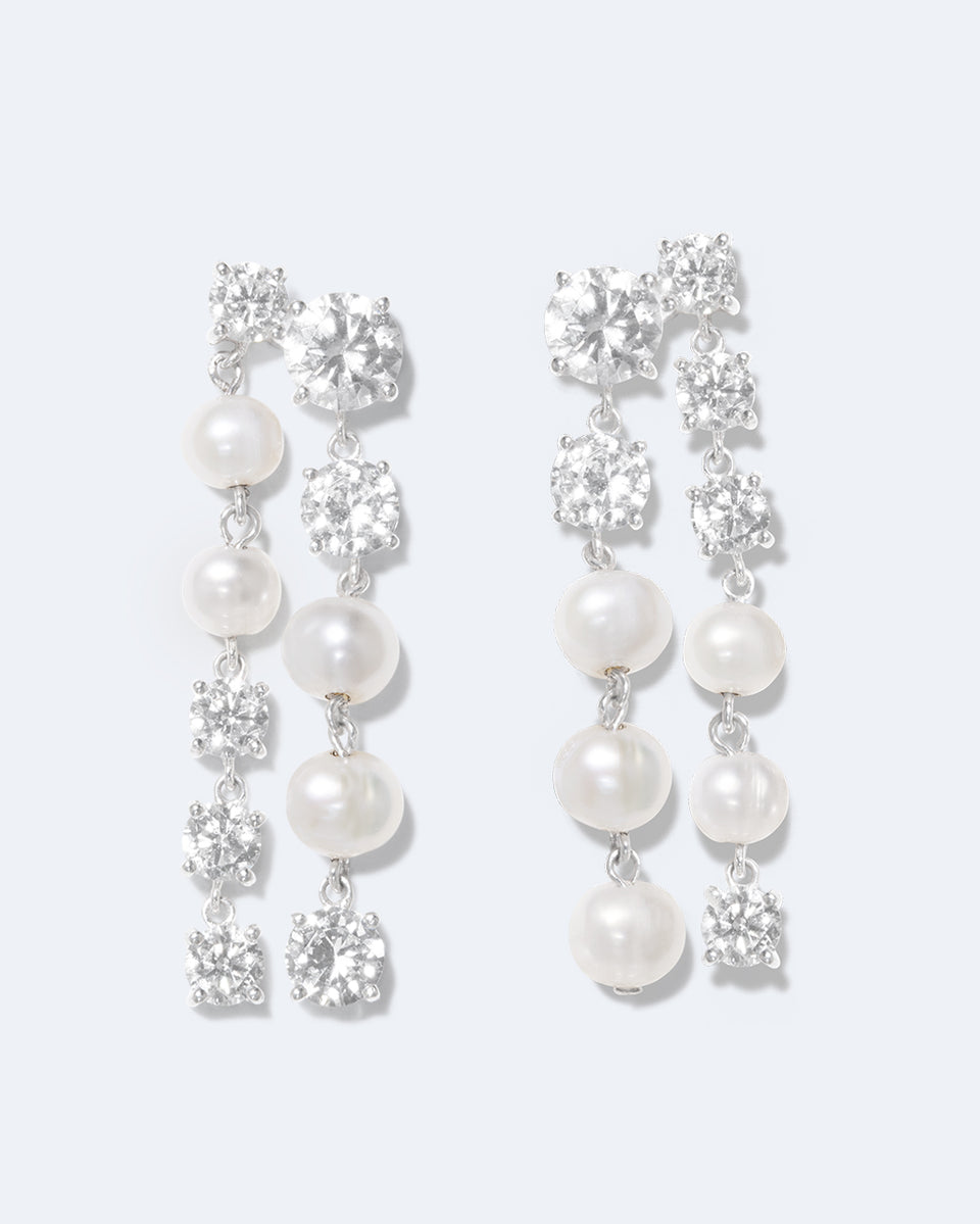 In Search of Lost Time - Pearl and Zirconia Silver Earrings
