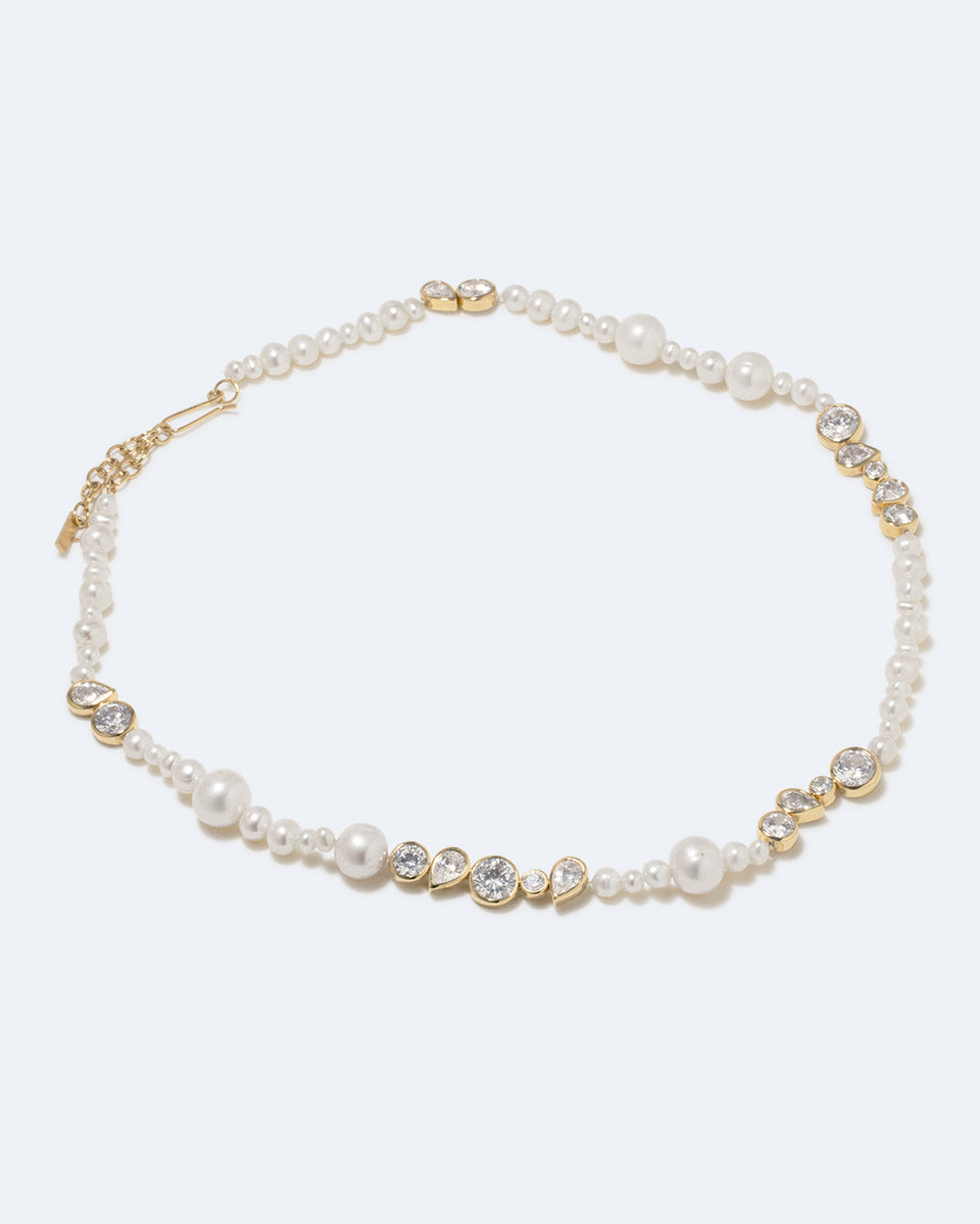 Glitch - Pearl and Zirconia Recycled Gold Vermeil Necklace