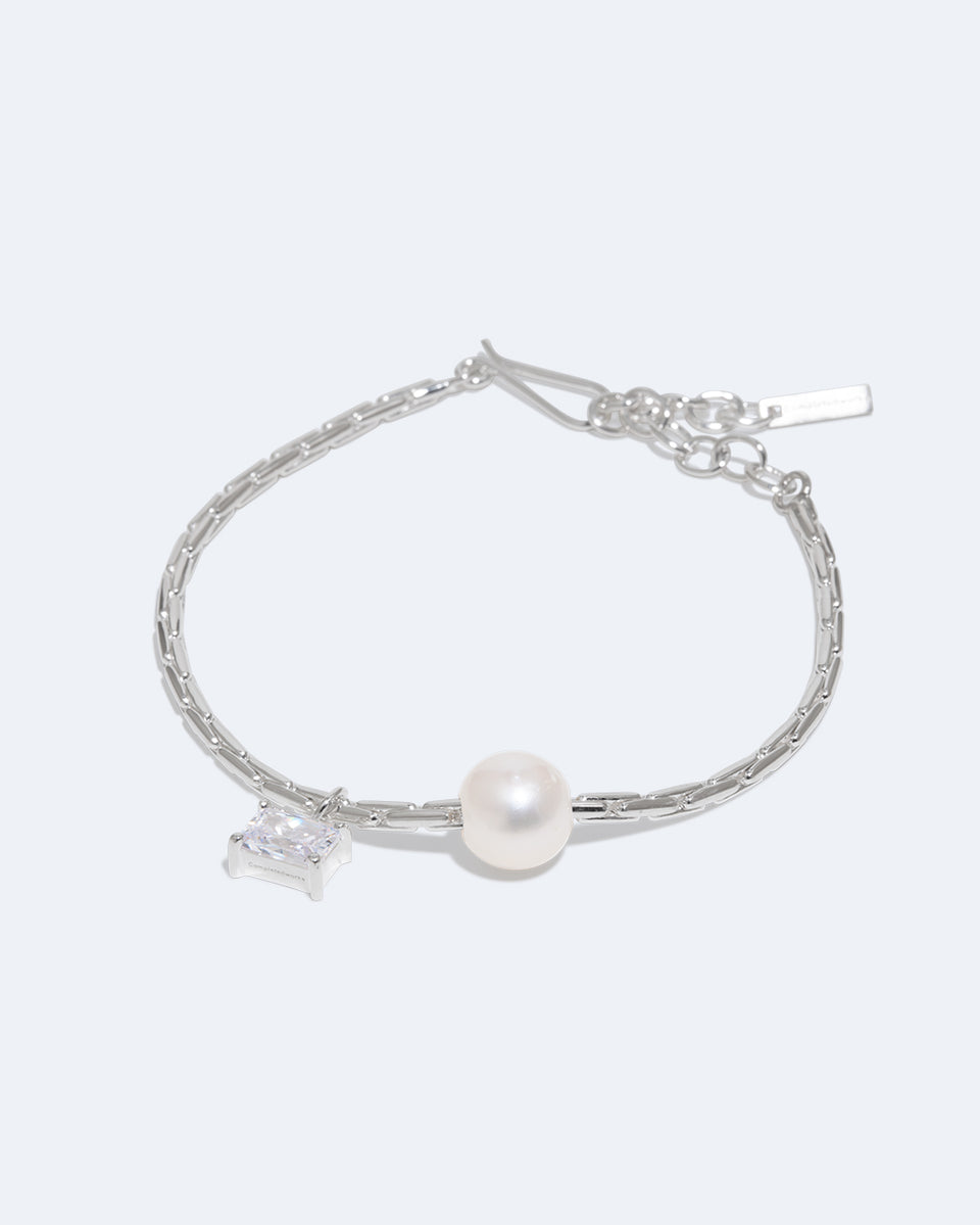 The Locus of Fortitude - Pearl and Zirconia Sterling Silver Bracelet