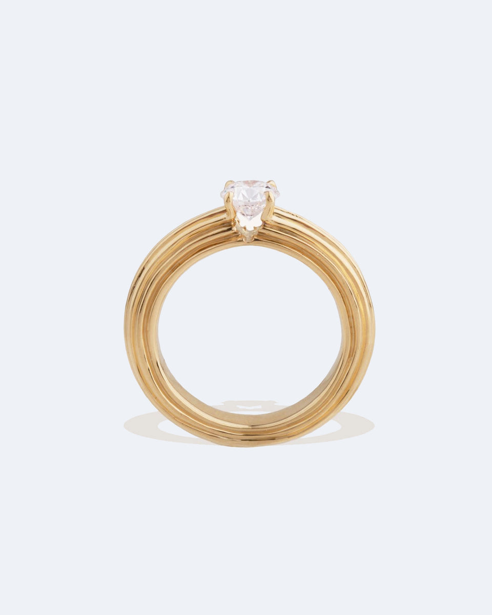 Pillar - Yellow Gold Round Diamond Solitaire Engagement Ring