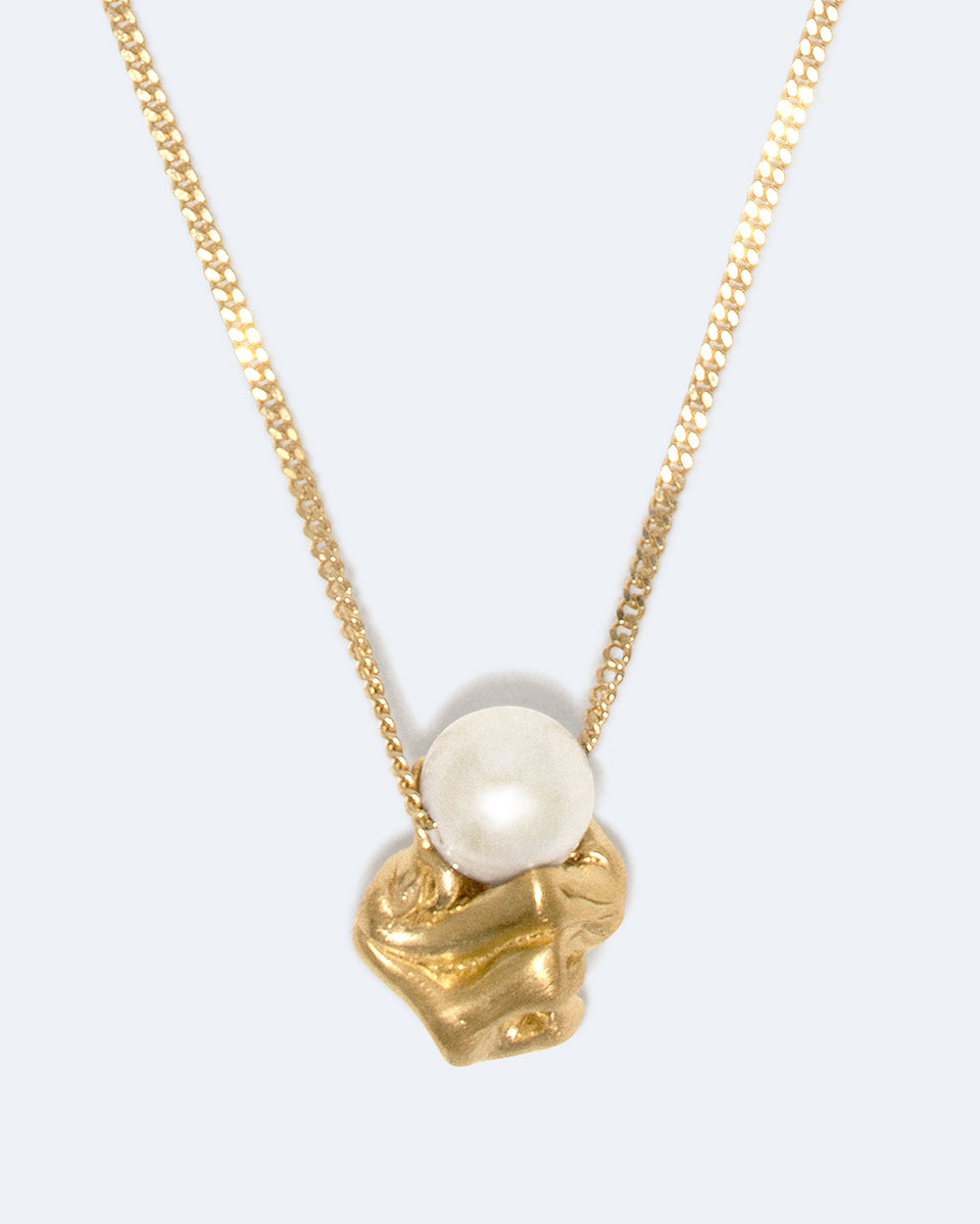 "Notsobig" Crumple - Pearl and Recycled Gold Vermeil Pendant