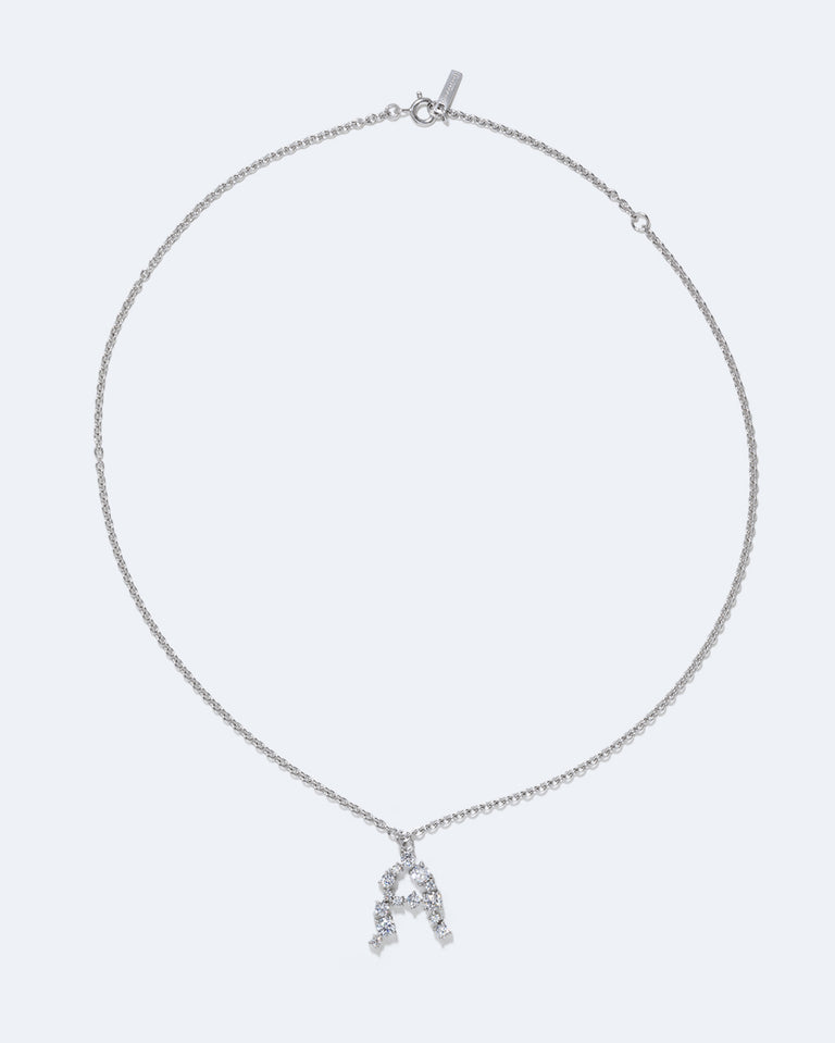 Glitchy A - Cubic Zirconia and Rhodium Plated Pendant