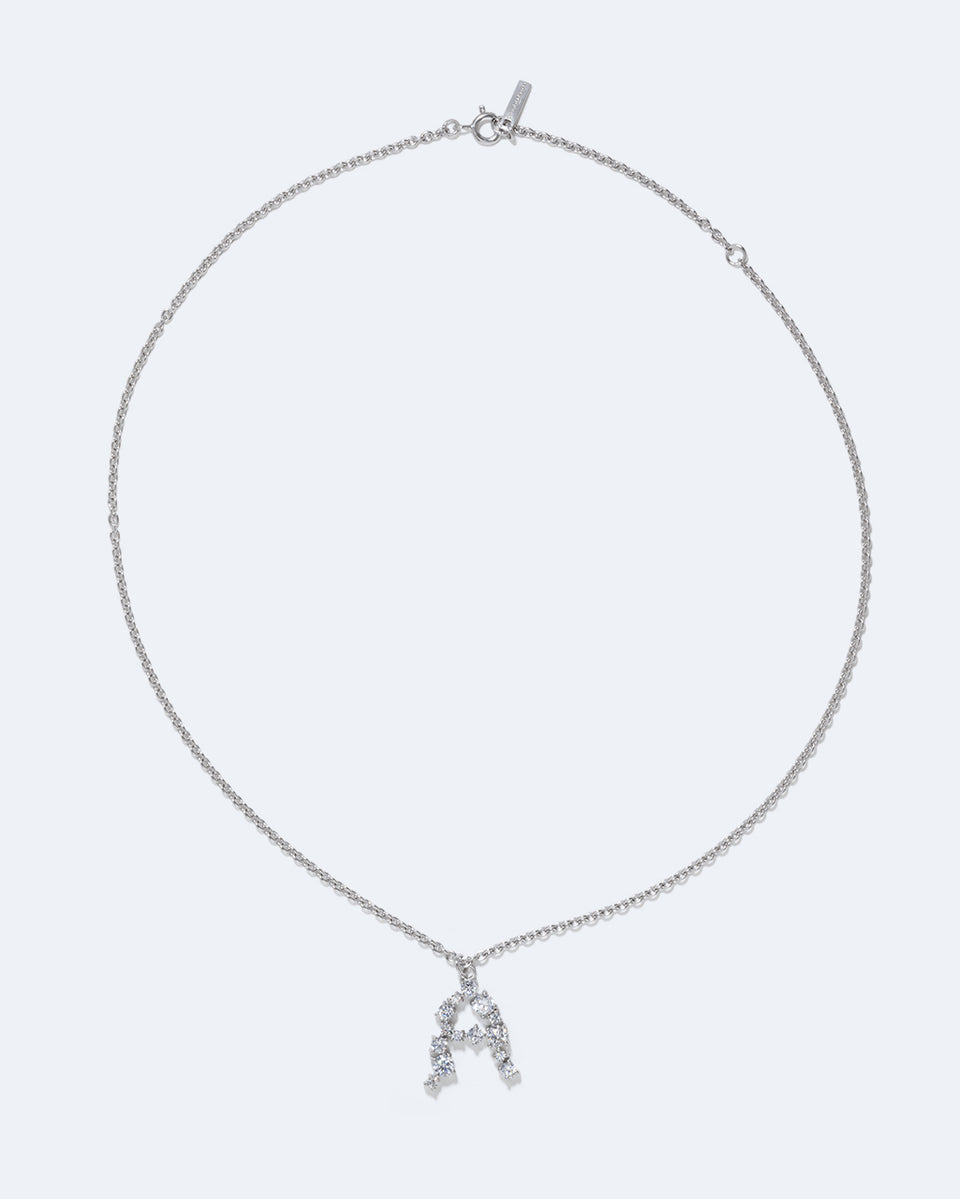 Glitchy A - Cubic Zirconia and Rhodium Plated Pendant
