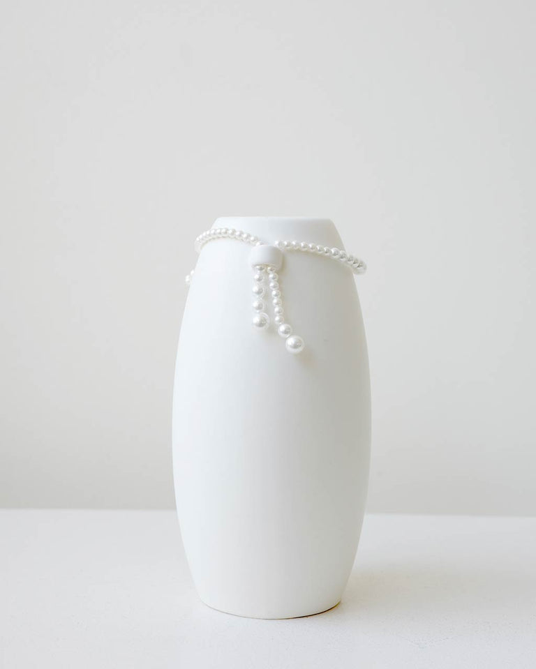 Where Time Thins - Small Vase In Matte White w/ Faux Pearl