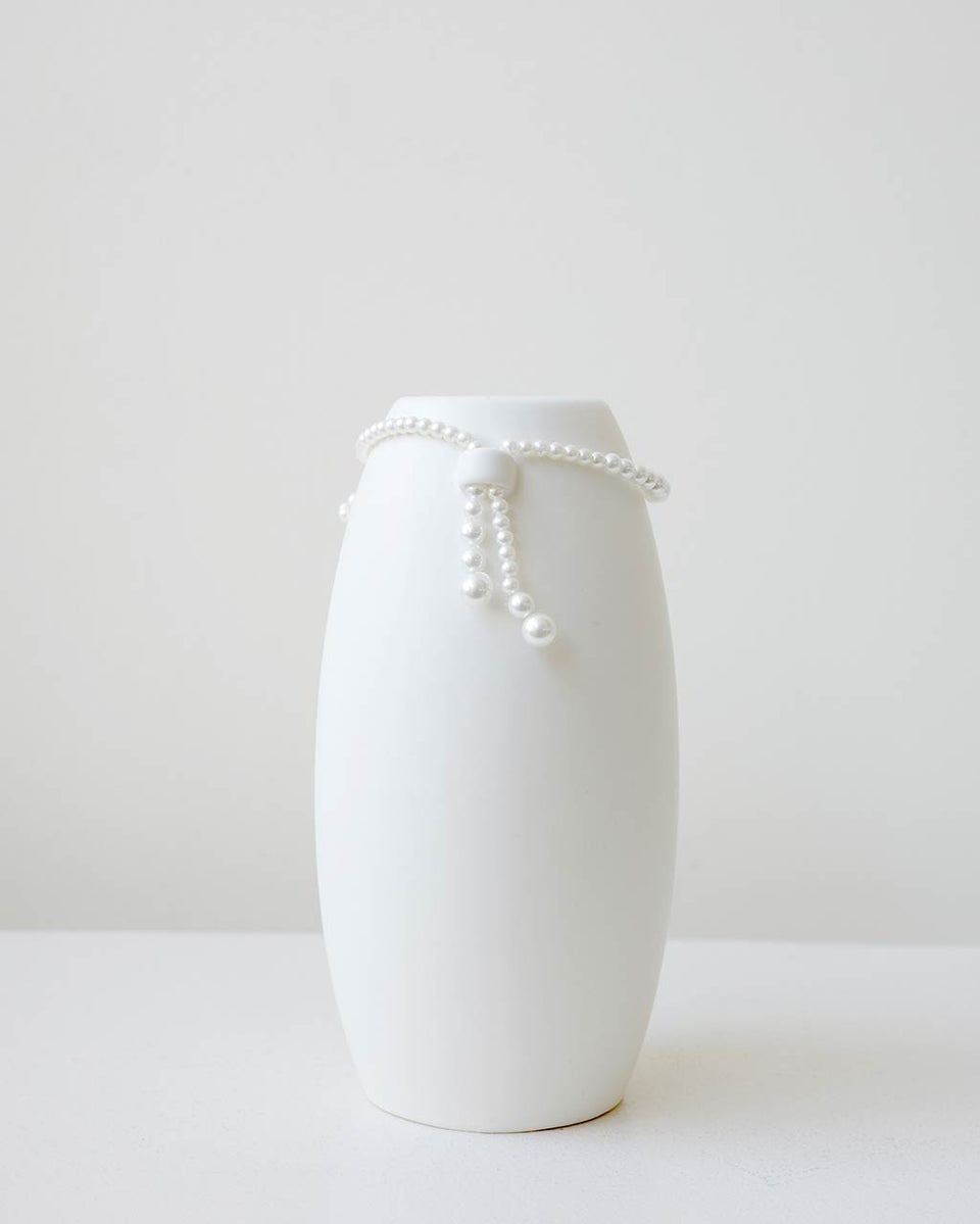 Where Time Thins - Small Vase In Matte White w/ Faux Pearl