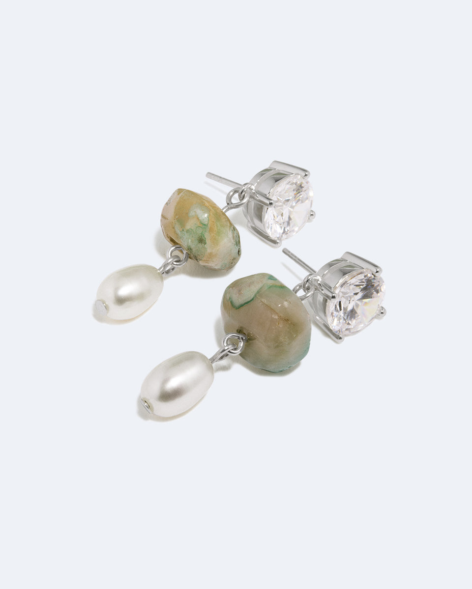 Orchard - Pearl, Zirconia and Cherry Blossom Agate Earrings