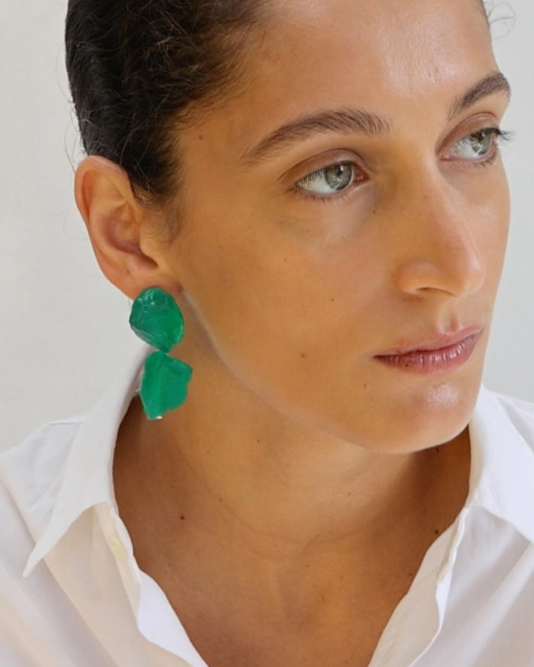 The Iceberg's Other Half - Green Resin and Recycled Silver Earrings