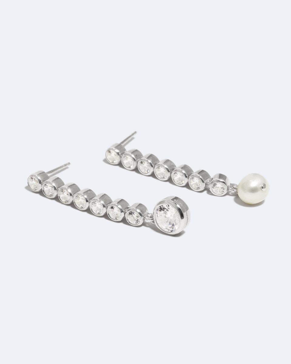 Multiply Zero by Zero and You Get Zero - Pearl and Zirconia Recycled Silver Earrings