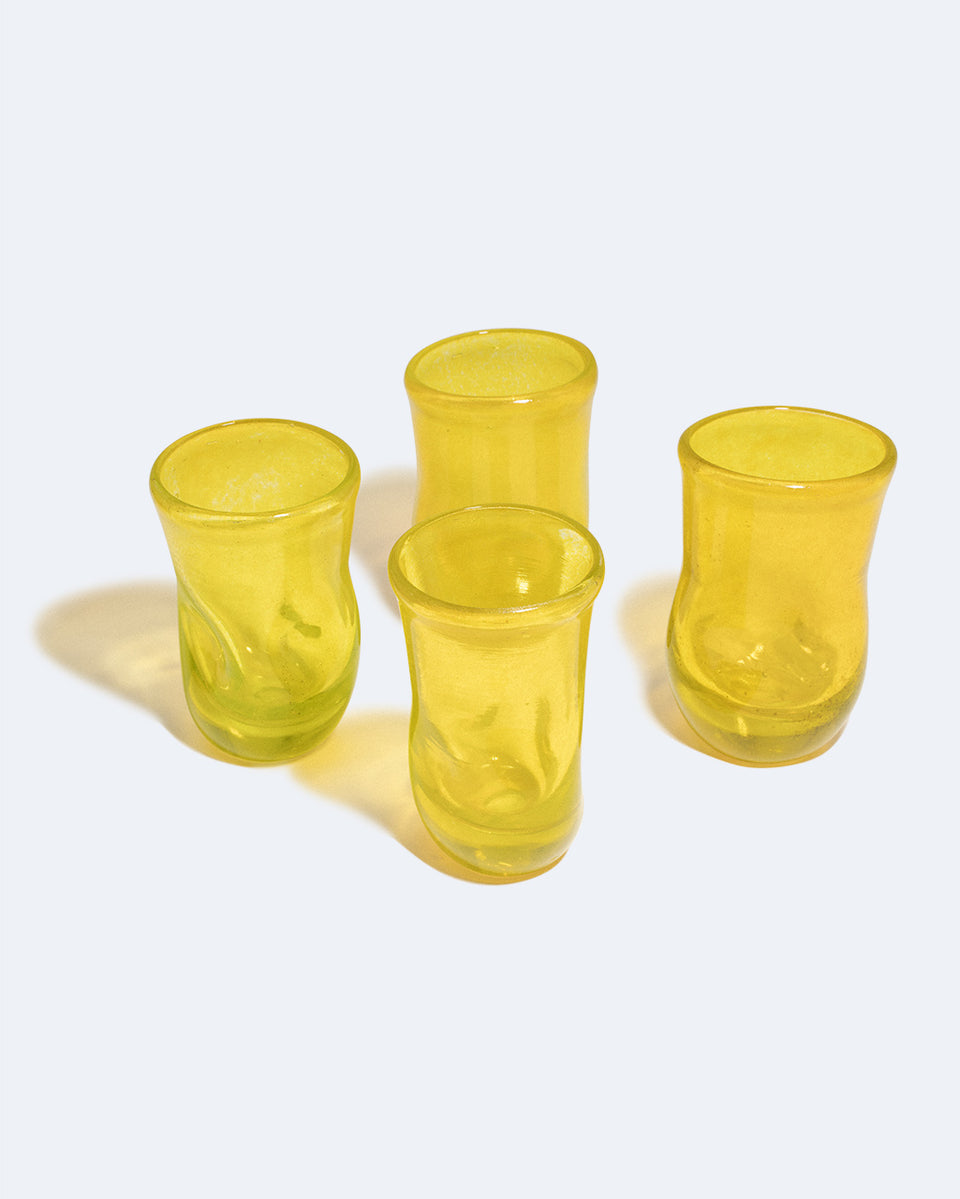 "Notsobig" Thaw - Set of 4 Recycled Tiny Glasses in Yellow