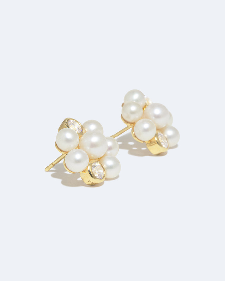 Lightdrops - Pearl and Zirconia Recycled Gold Vermeil Stud Earrings