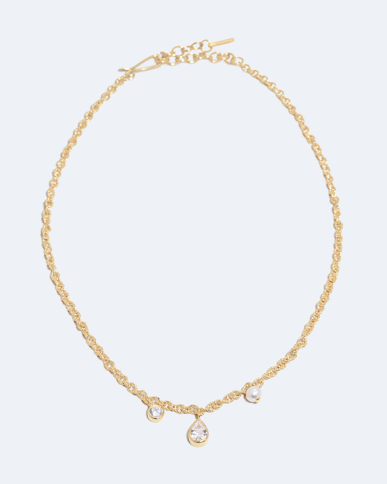 Catch Of The Day - Pearl and Zirconia Recycled Gold Vermeil Necklace
