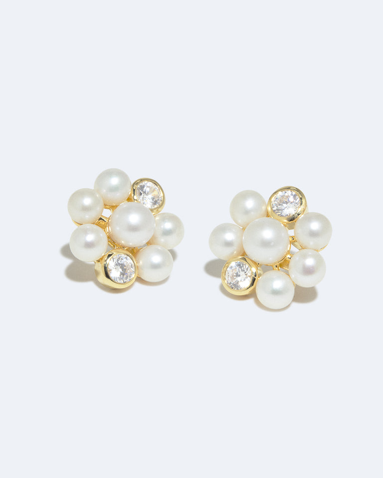 Lightdrops - Pearl and Zirconia Recycled Gold Vermeil Stud Earrings