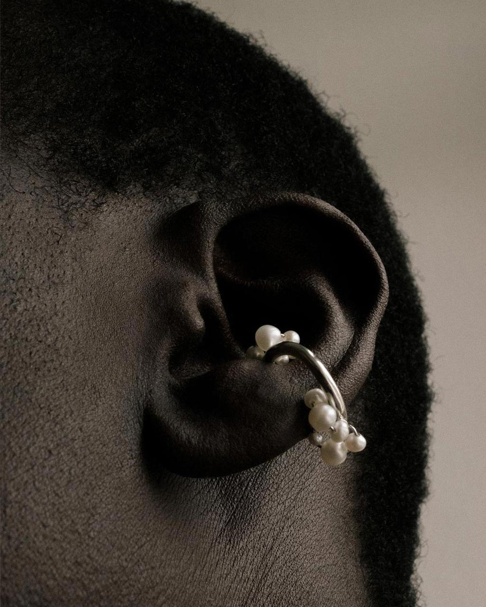 Surfacing - Pearl and Recycled Silver Ear Cuff