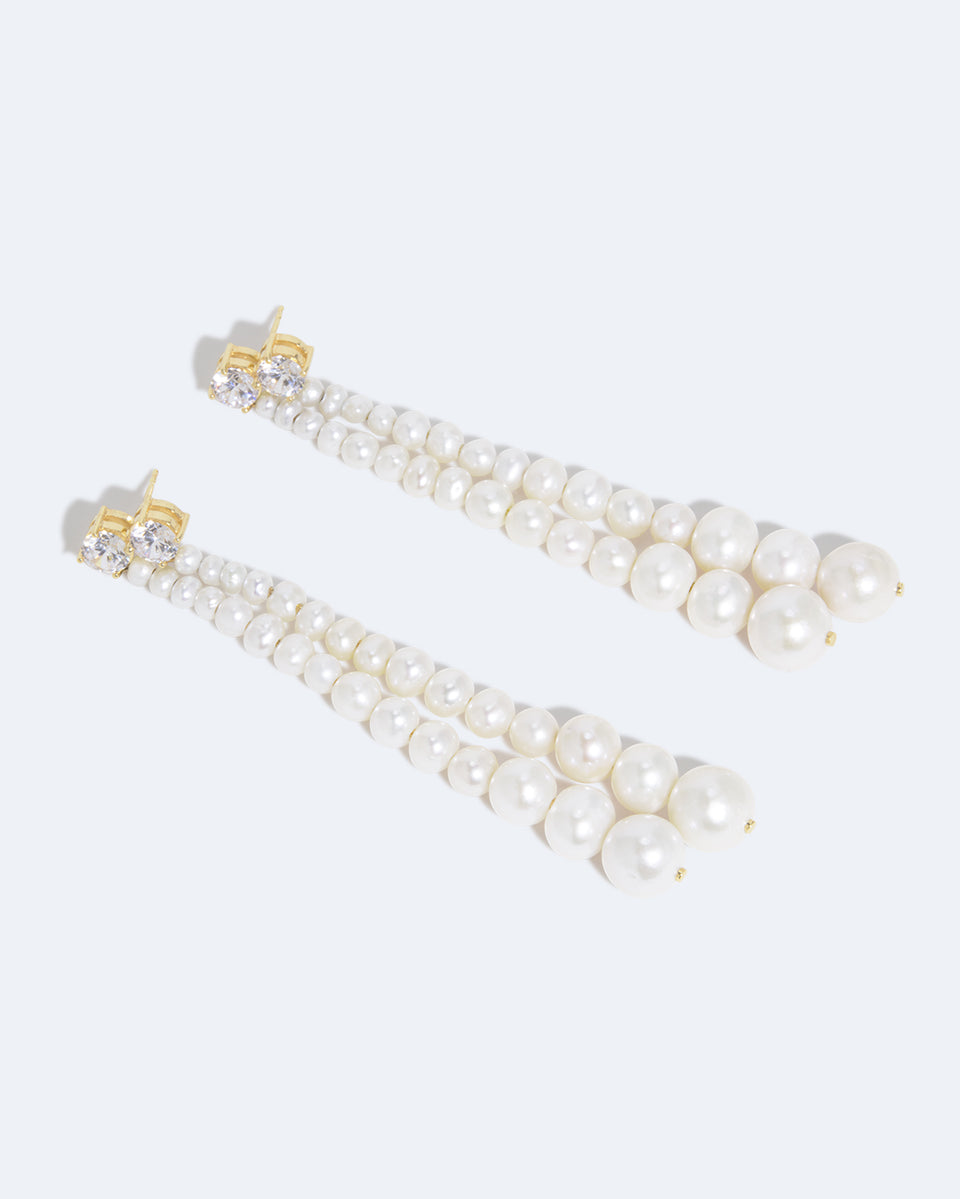 Whispering Plinths - Pearl and Zirconia Recycled Gold Vermeil Earrings