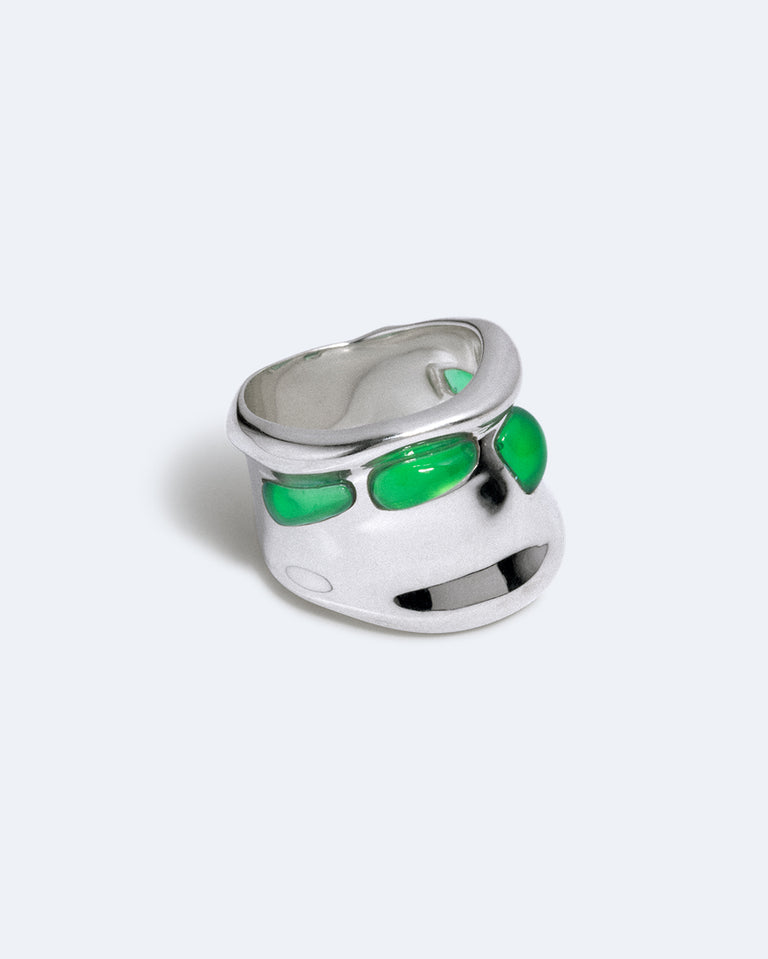Cobblestones - Green Resin Stone and Silver Plated Ring