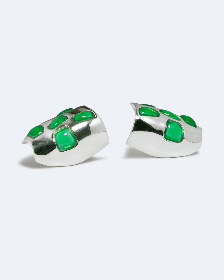 Cobblestones - Green Resin Stone and Silver Plated Earrings