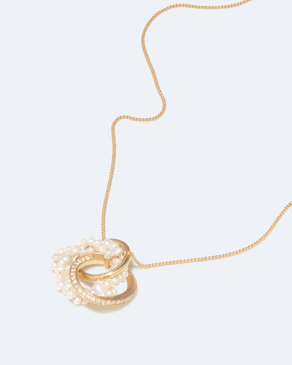 The Echoes of a Time of Solitude - Pearl and White Topaz Recycled Gold Vermeil Pendant