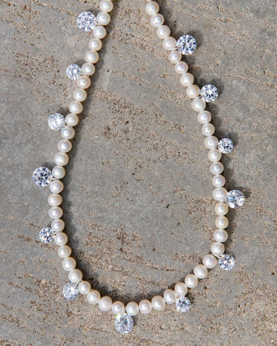 Dreaming Awake - Pearl and Zirconia Recycled Silver Necklace