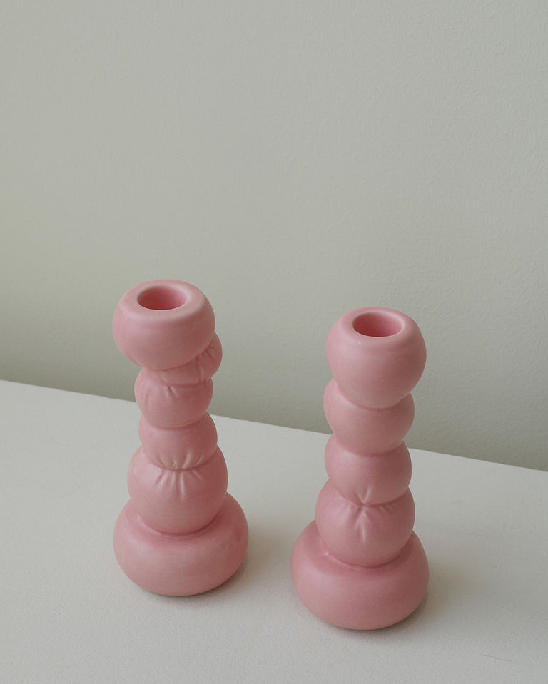 Misfits - Set of 2 Candlesticks in Matte Pink