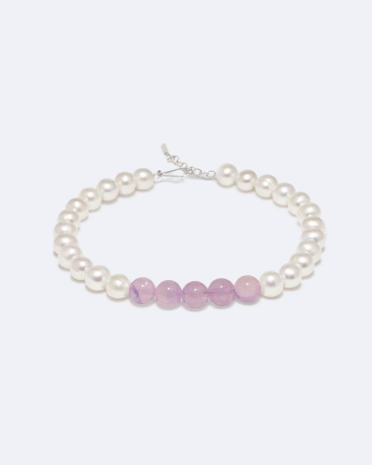 So Far So Good -  Pearl and Lilac Jade Bead Recycled Silver Bracelet