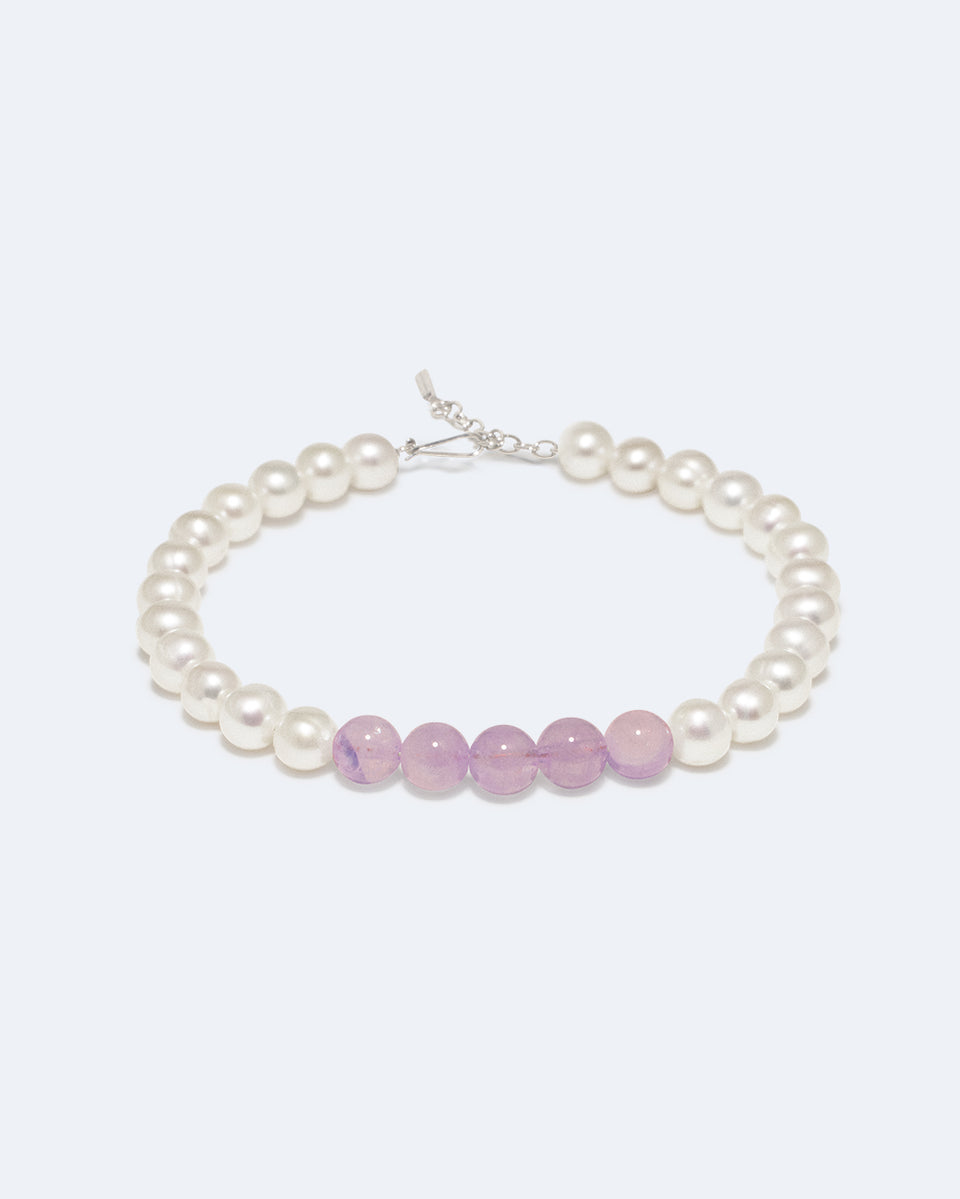 So Far So Good -  Pearl and Lilac Jade Bead Recycled Silver Bracelet