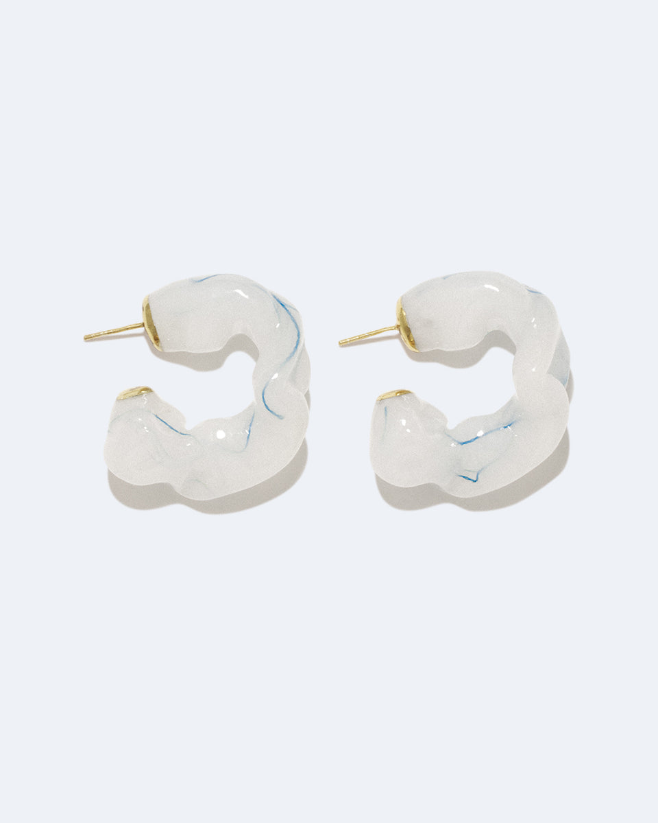 Ruffle - Thread in Pearlescent White Bio Resin and Recycled Gold Vermeil Earrings