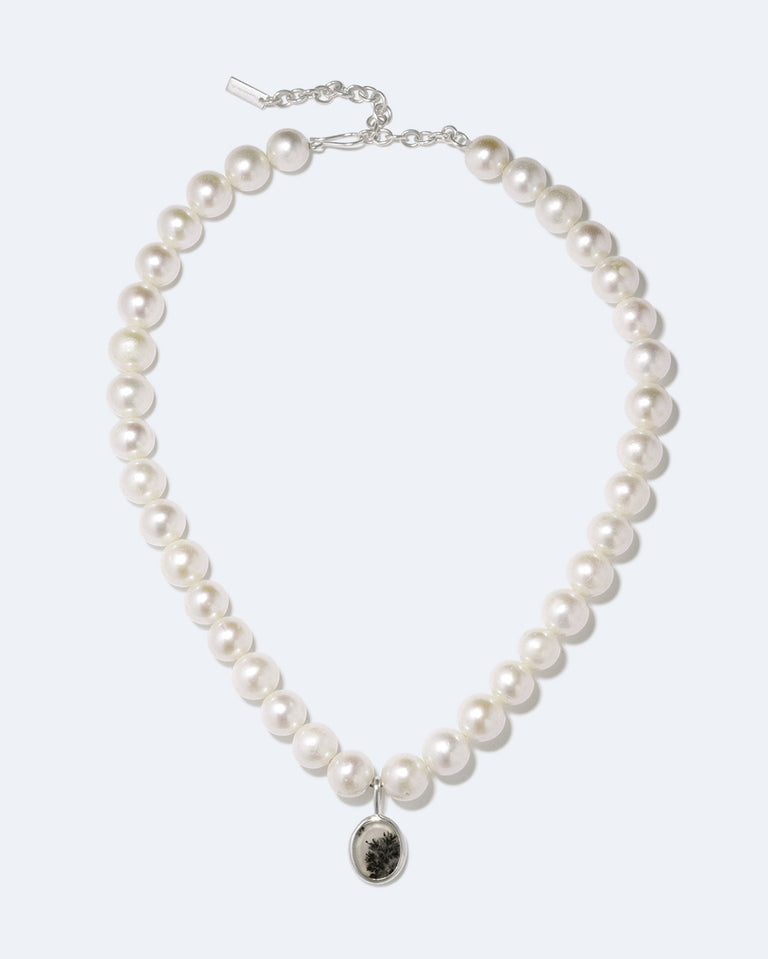 Heath - Pearl and Dendritic Agate Recycled Silver Necklace