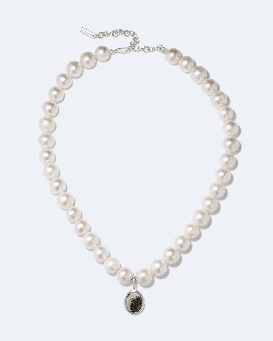 Heath - Pearl and Dendritic Agate Recycled Silver Necklace