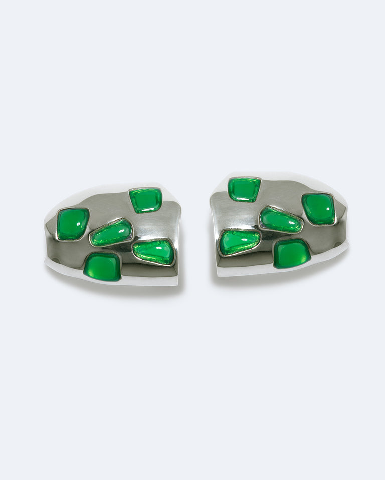 Cobblestones - Green Resin Stone and Silver Plated Earrings