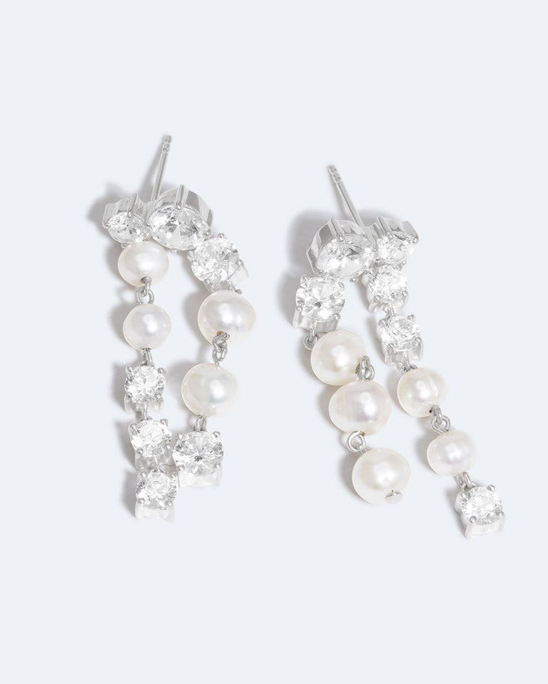 In Search of Lost Time - Pearl and Zirconia Silver Earrings