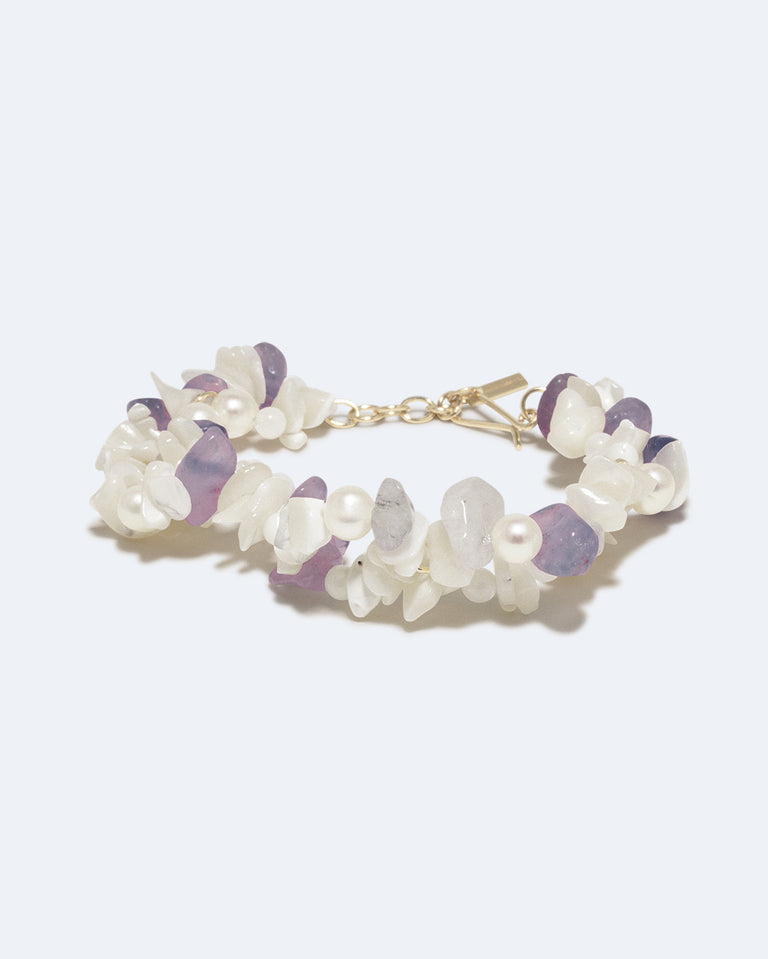 The Shifting Stream - Pearl, Mother of Pearl and Amethyst Bead Gold Vermeil Bracelet