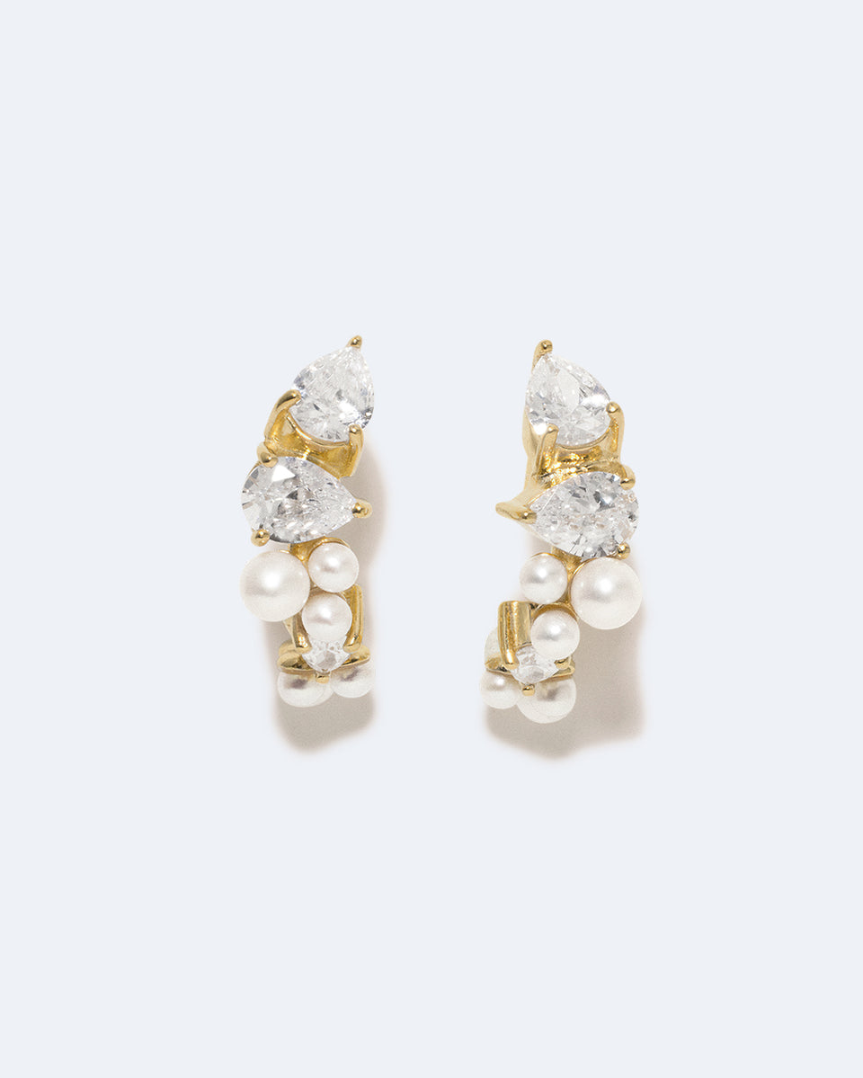 Chasing Shadows - Pearl and Zirconia Recycled Gold Vermeil Earrings