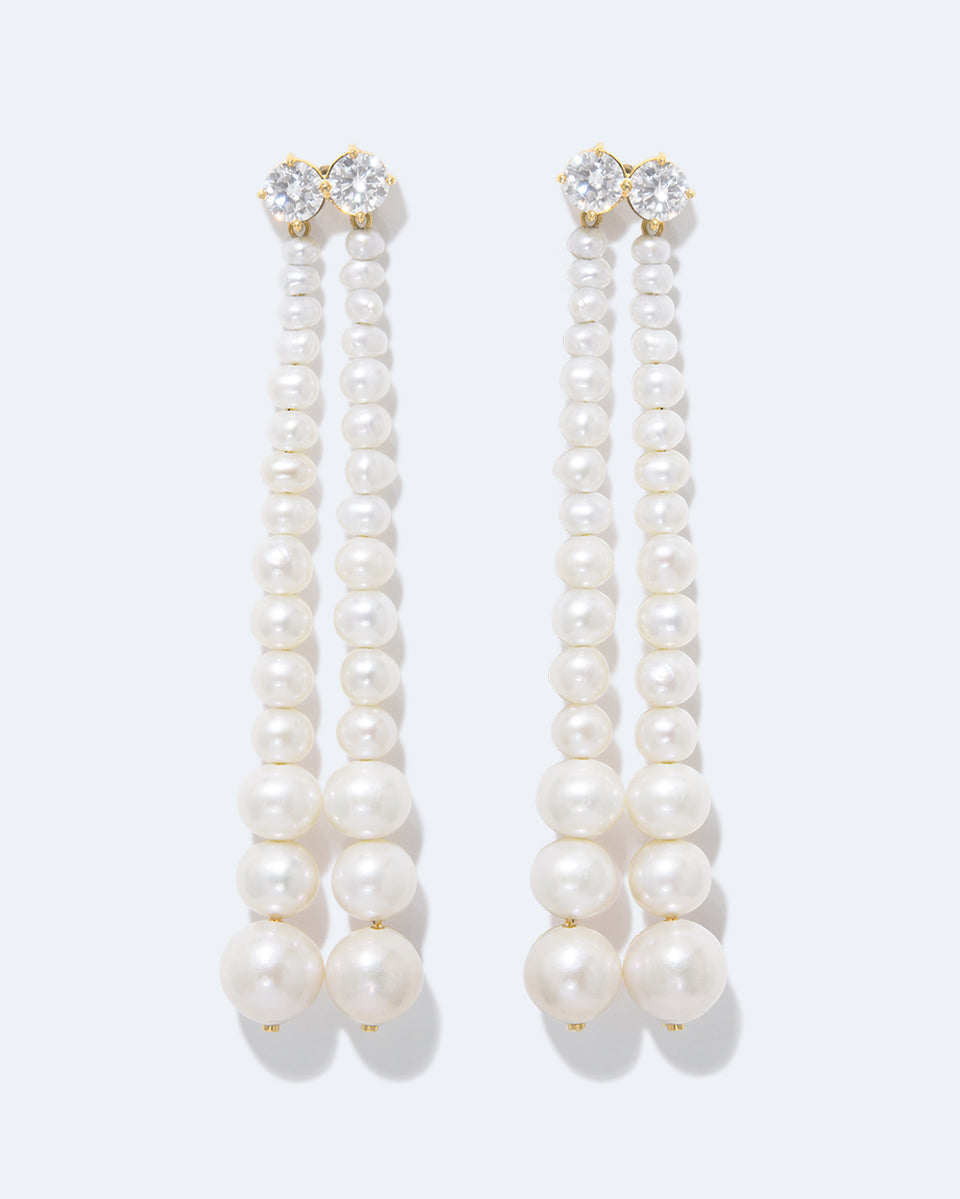 Whispering Plinths - Pearl and Zirconia Recycled Gold Vermeil Earrings