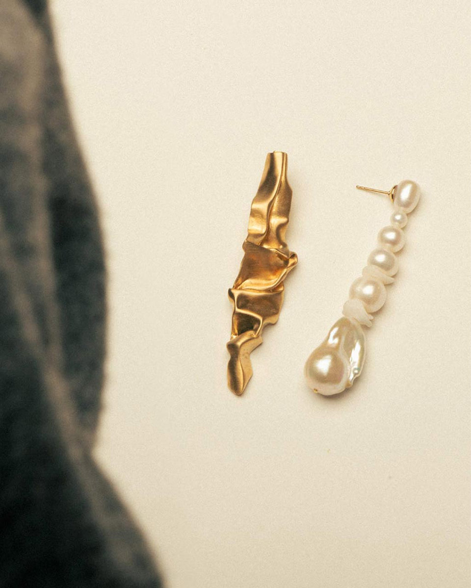 Crumple -  Pearl and Ceramic Recycled Gold Vermeil Earrings