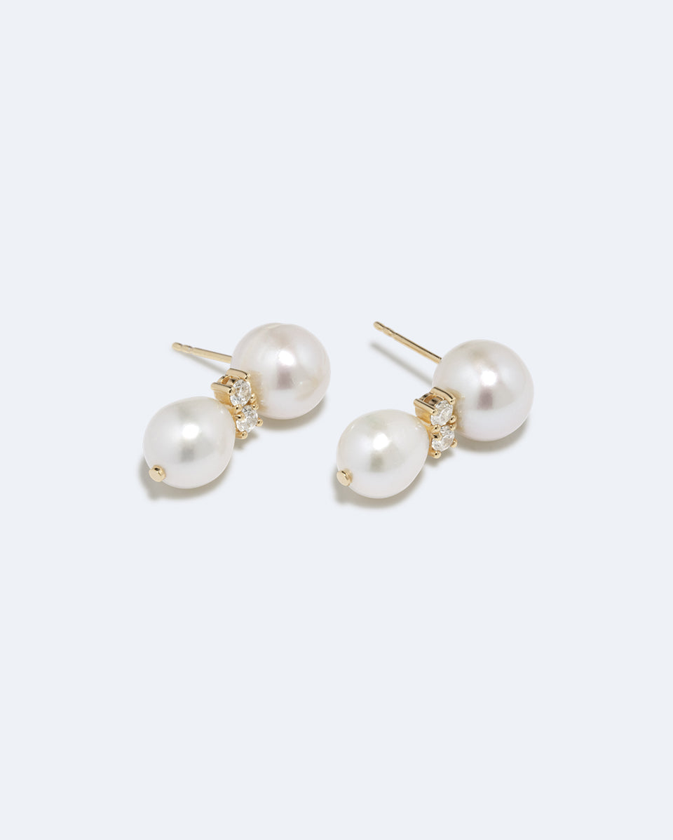 Time Waits for No One - Pearl and Zirconia Recycled Gold Vermeil Earrings