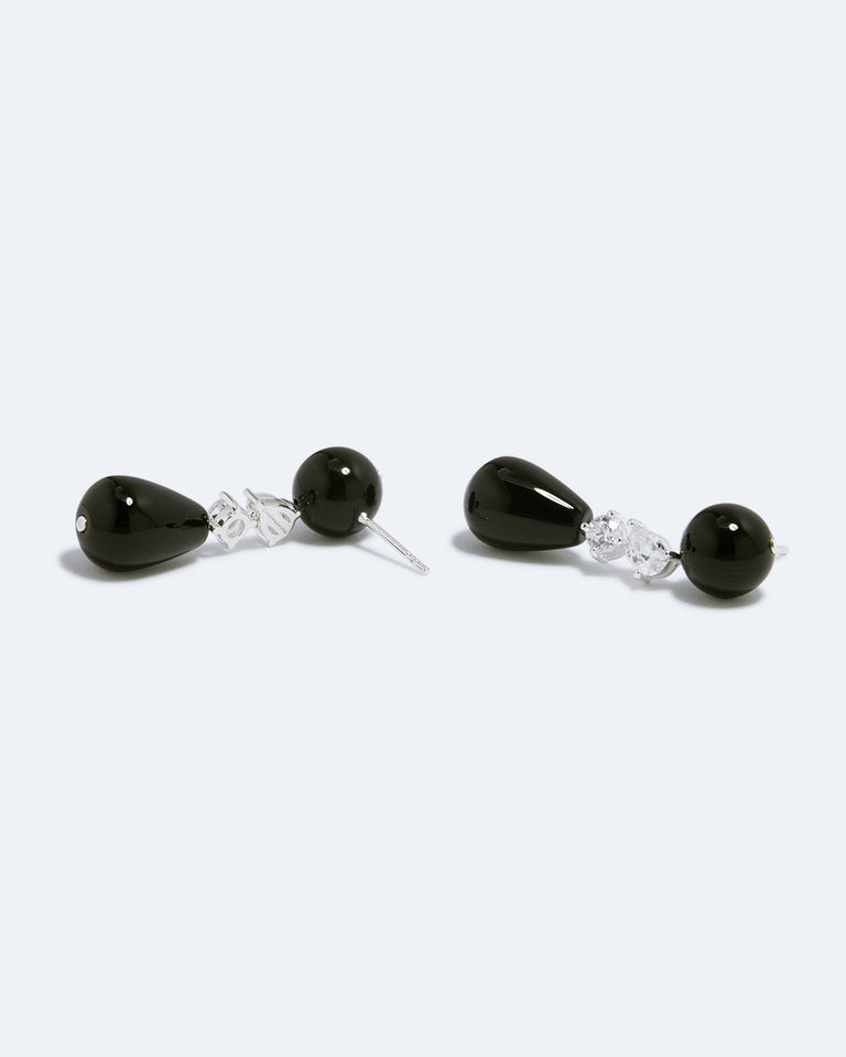 Tarn - Black Onyx and Zirconia Recycled Silver Earrings