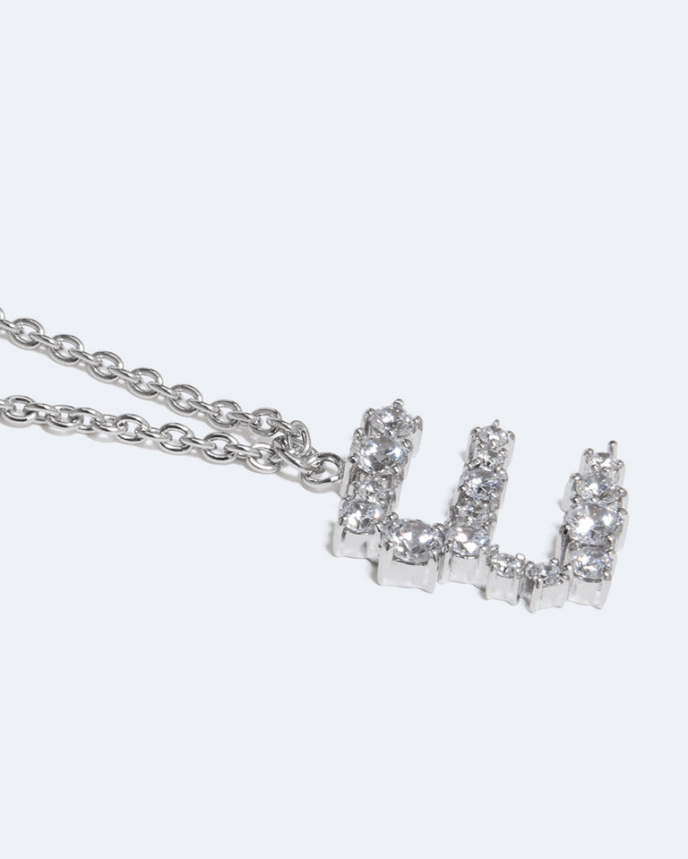 Glitchy E - Cubic Zirconia and Rhodium Plated Pendant