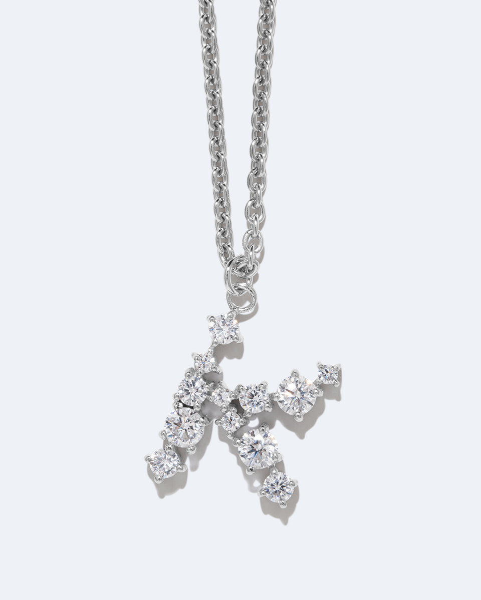 Glitchy K - Cubic Zirconia and Rhodium Plated Pendant