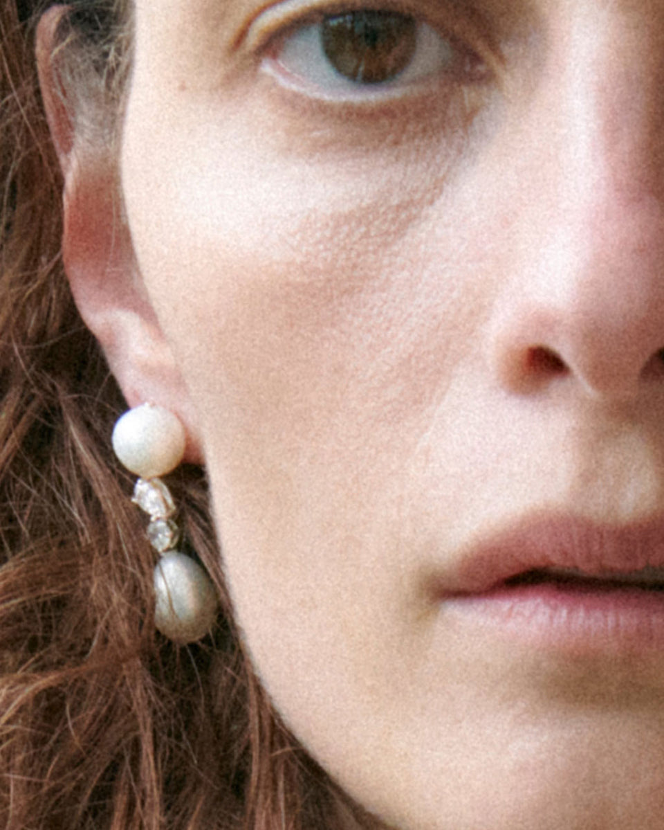 Tarn - Pearl and Zirconia Recycled Gold Vermeil Earrings
