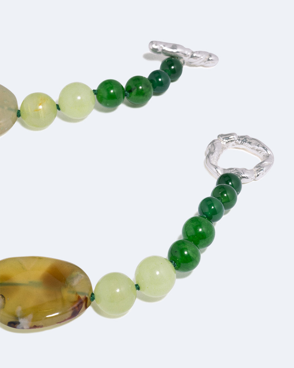 Time Will Say Nothing But "I Told You So" - Olive Cherry Blossom Agate and Green Calcite Silver Plated Necklace