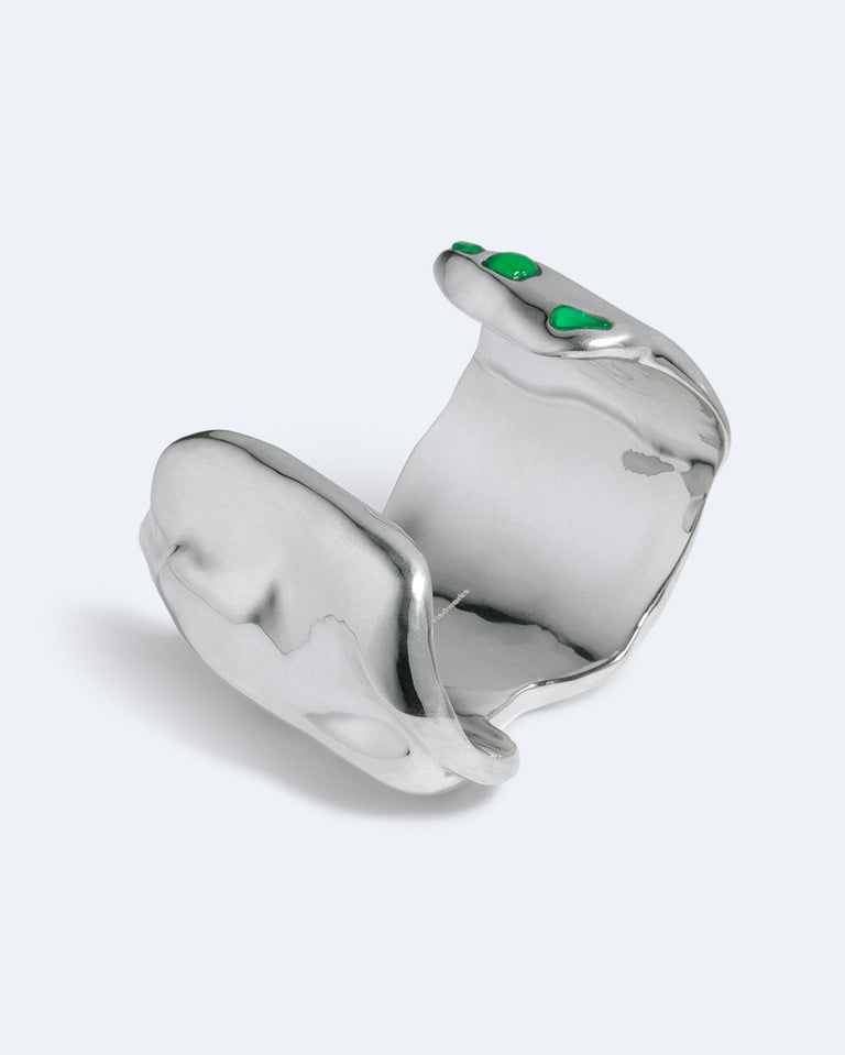 Cobblestones - Green Resin Stone and Silver Plated Cuff