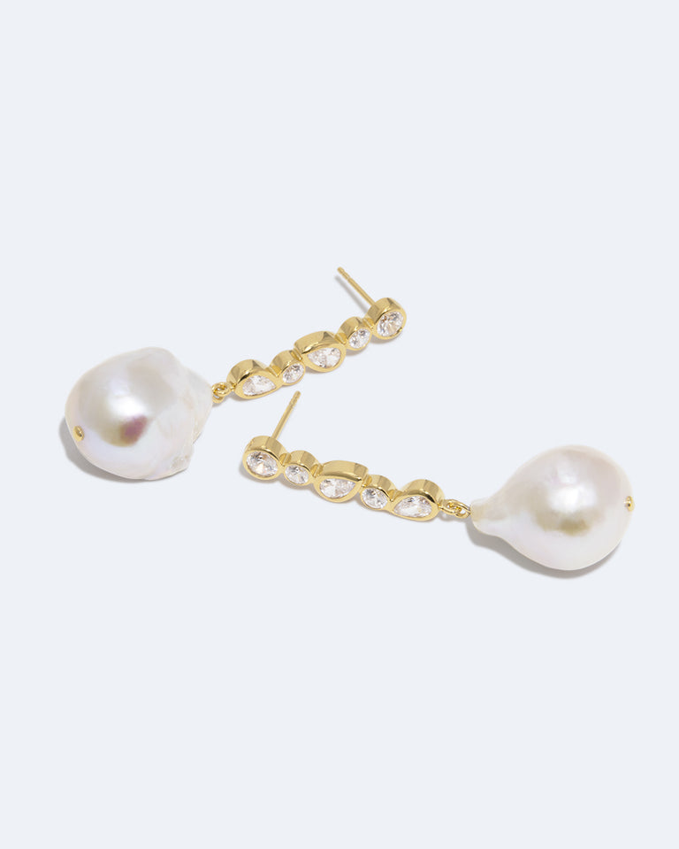 Pitter‐Patter - Pearl and Zirconia Recycled Gold Vermeil Earrings