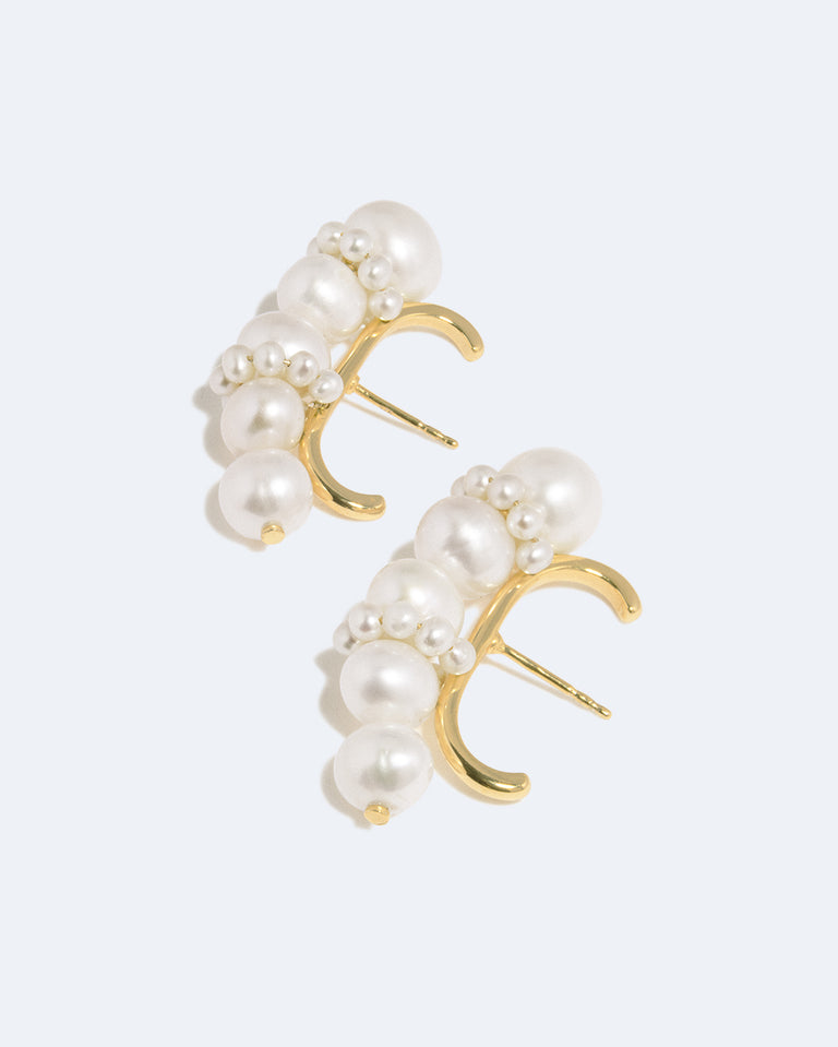 Birds of a Feather II - Pearl and Recycled Gold Vermeil Ear Climbers