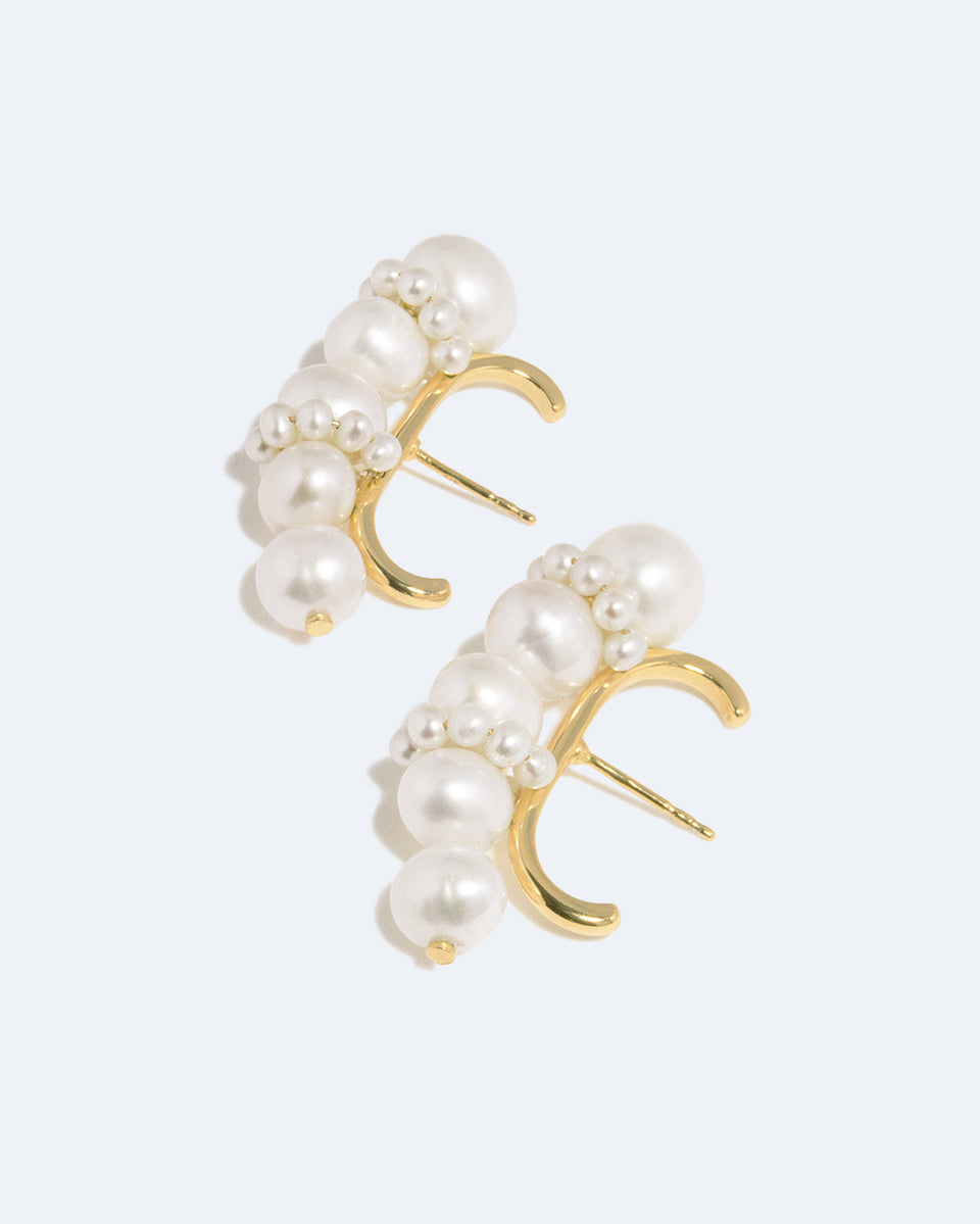 Birds of a Feather II - Pearl and Recycled Gold Vermeil Ear Climbers