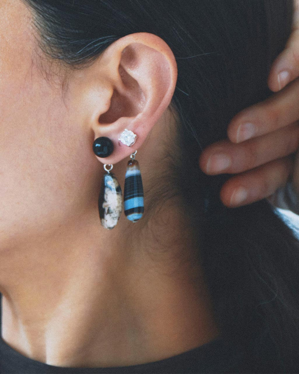 Time Will Say Nothing But "I Told You So" - Blossom Agate and Black Onyx Earrings
